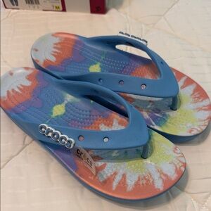CROCS Blue Strap Tie-Dye Flip Flops
